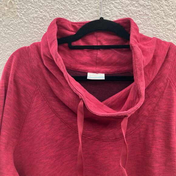 Columbia Pink Fuchsia Drawstring Space Dye Funnel Neck Pullover Sweatshirt Top - Picture 8 of 9